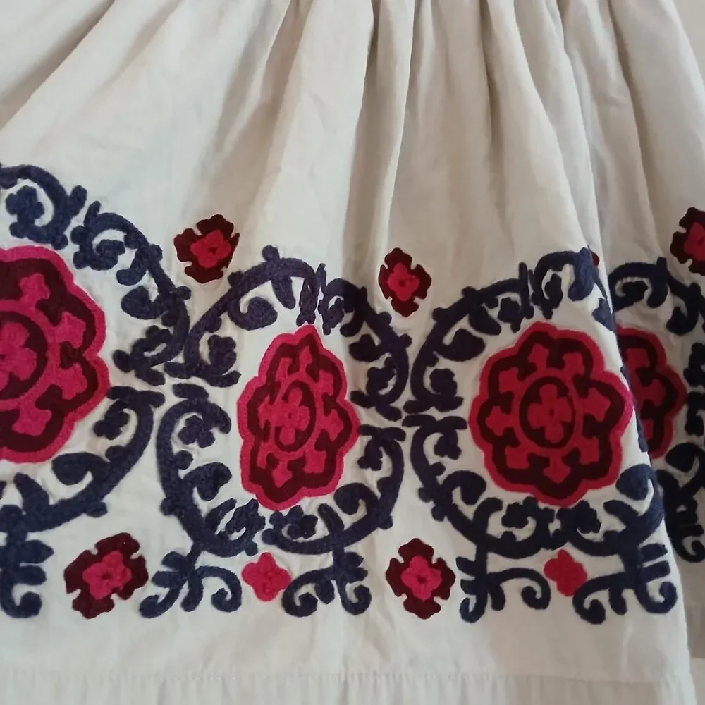Fleur Deschamps Boho Embroidered Cotton Skirt Girls Size M 6/7 Cottage Fairy